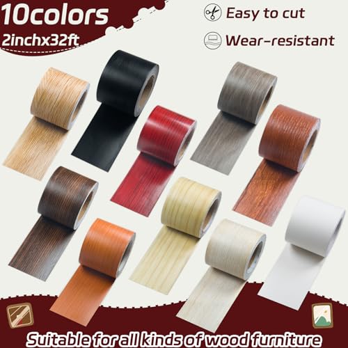 Image of Self-Adhesive Wood Repair Tape, 2 Inch X 32 Ft Red Wood Grain Tape for Furniture, Floors, Doors, Cabinets, Windows and Home Decoration 1 Roll