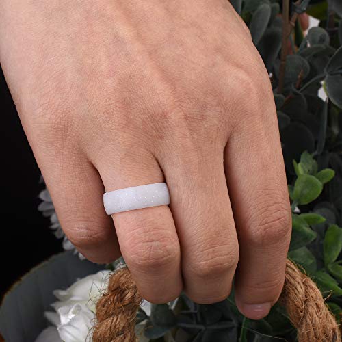 Image of Egnaro Women's Silicone Statement Rings, 5.2mm Wide 2mm Thick Rubber Printed Floral Wedding Bands For Her Size 4-12
