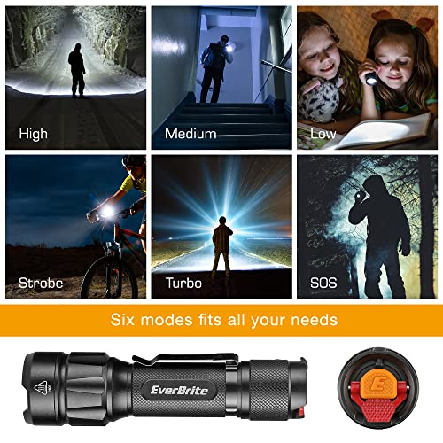 Everbrite Led Tactical Flashlight, Rechargeable Flashlight 750 Lumens With Lanyard & Clip, 6 Modes (High/Medium/Low/Strobe/Sos/Turbo), For Camping, Hiking, Emergency, Survival Use #TOP4