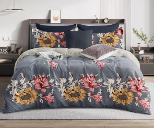 Image of The Royal King Collection 350 TC King Size Bedsheet with 2 King Size Pillow Covers| Beautiful Designer Flat Sheet | Luxury Soft Sheet (3pcs Set) |108x108 inches. (Multicolor-6601)