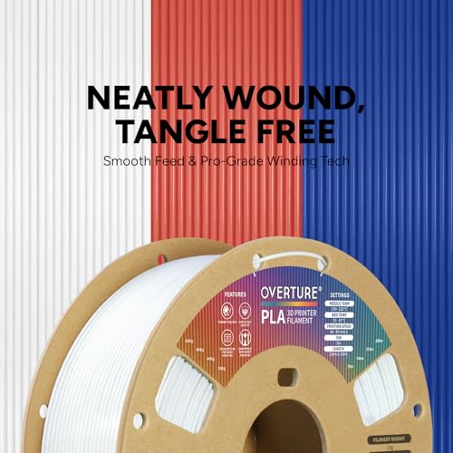 Image of OVERTURE High Speed PLA Filament 1.75mm, Neatly Wound 3D Printer Filament 1kg Spool (2.2lbs) Rapid PLA, Dimensional Accuracy + /- 0.02 mm, Fit Most FDM 3D Printers (Cold White)
