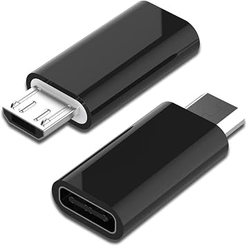 USB C Female to Micro USB Male Adapter 2-Pack, Micro USB to USB C Adapter Fast Charger Power Cable Plug Strip Extender for Nexus LG Xbox PS Kindle Samsung Galaxy Devices Black