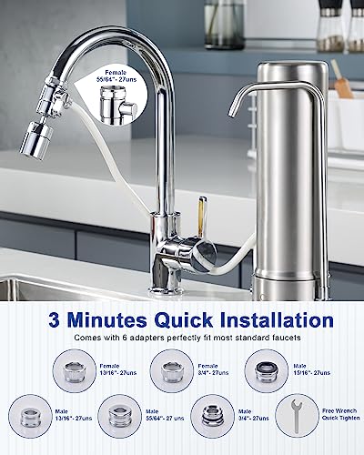 Lcf Countertop Water Filter, 5-Stage Stainless Steel Water Filtration System, Reduces Heavy Metals, Bad Taste & 99% Chlorine, 16,000 Gallons Faucet Water Filter, Free 360° Rotary Aerator(2 Filters) #TOP6