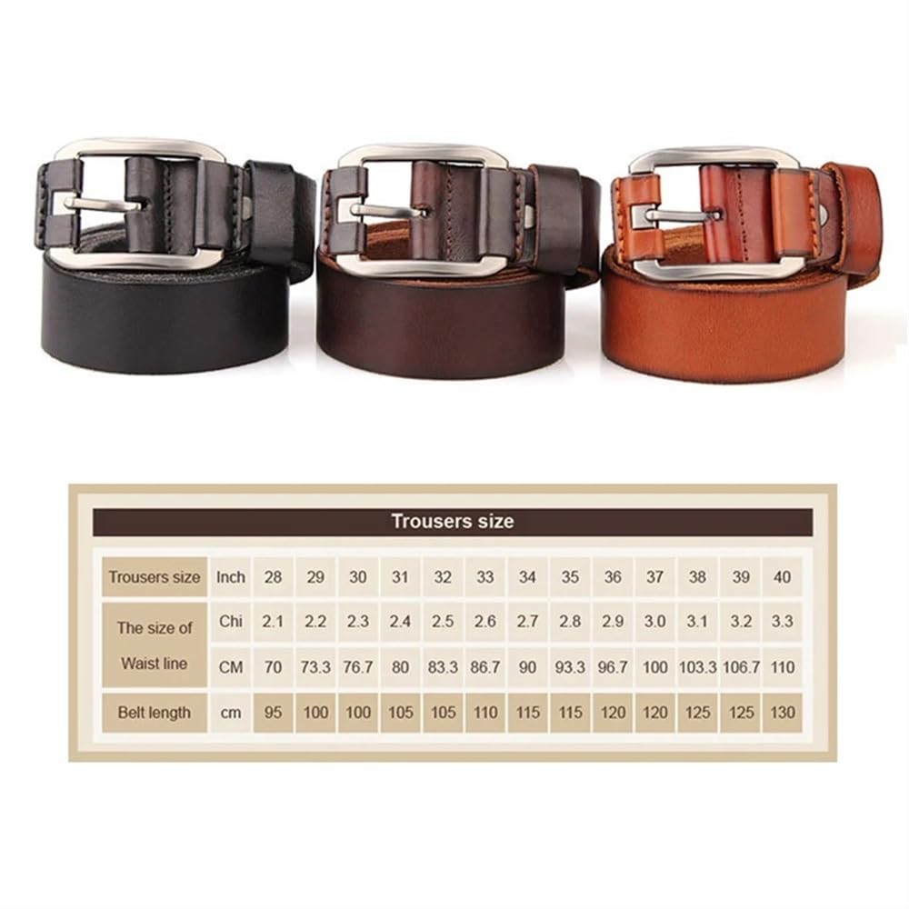 Cinturón Ajustable de Cuero Genuino, Cinturón Casual de Cuero de Capa Superior for Hombre Cinturones de Cuero Genuino con Hebilla de diseño Vintage(Black,115)