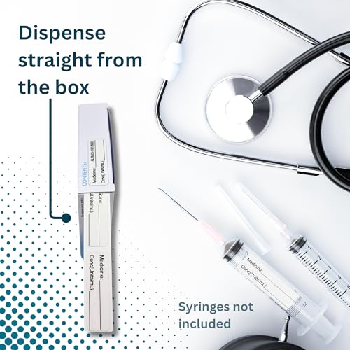 Image of White Medicine Syringe Labels (Units /mL) - 800 Medication Label Stickers, 12mm x 40mm, for Hospitals, Pharmacy & Vet