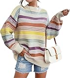 TOPYOGAS Womens Contrast Striped Pullover Sweaters Oversized Crewneck Long Sleeve Winter Pullover Sweaters Tops Yellow