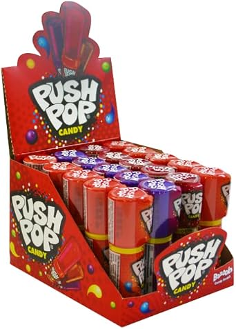 Bazooka Push Pop 20 Pack   15g Lollipops   Assorted Fruity Flavours   Fun Retro Sweets for Kids