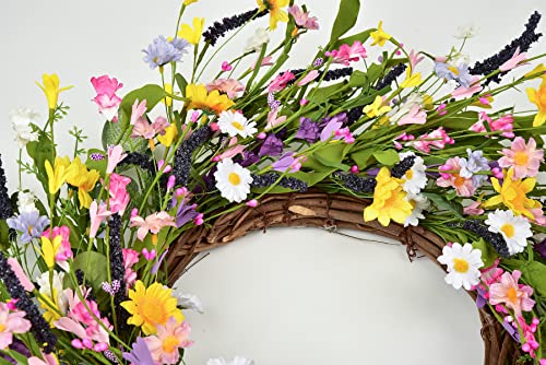Artificial Daisy Flower Wreath - 21Inch Spring Floral Wreath Fake Flower Wreath Spring/Summer Wreath For Front Door Home Decor #TOP7