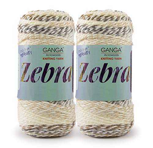 Image of Ganga Acrowools Acrylic Zebra Hand Knitting Fancy Yarn, A Pack of 2 Balls- 150Gram Each(Ptt-1319), Multicolor