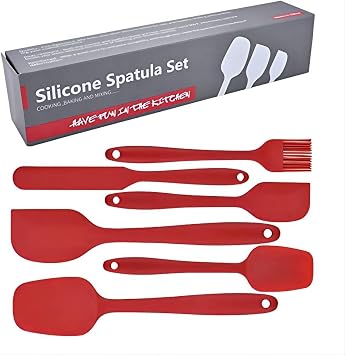 Silicone Spatula Set 6 Piece Kitchen Utensils for Cooking Baking and Mixing Heat Resistant Non Stick Rubber Spatula with 480 Degrees Fahrenheit Heat Resistant Red
