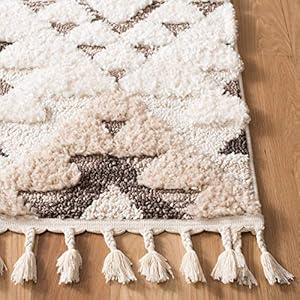 Safavieh moroccan tassel shag collection area rug 8 x 10 ivory brown boho design non shedding easy care 2 inch thick ideal for high traffic areas in living room bedroom mts688a  urban country home decor
