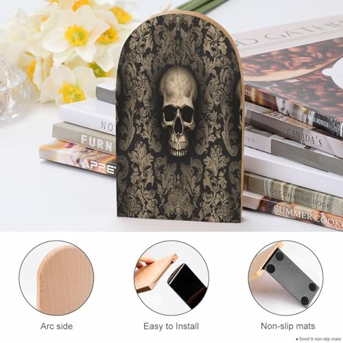 Sujetalibros de madera universal resistente con base de metal para estante gótico 5