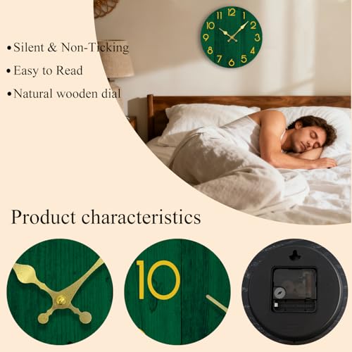 Wall Clock, Modern Wall Clocks Battery Operated, Silent Non Ticking Clock Decorative for Living Room, Office, Home, School 8 Inch (Green, Gold) - Image 2