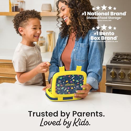 Image of Bentgo Kids Prints Leak-Proof, 5-Compartment Bento-Style Kids Lunch Box - Ideal Portion Sizes for Ages 3-7, Durable, Drop-Proof, Dishwasher Safe, & PFAS & BPA-Free Materials (Space)