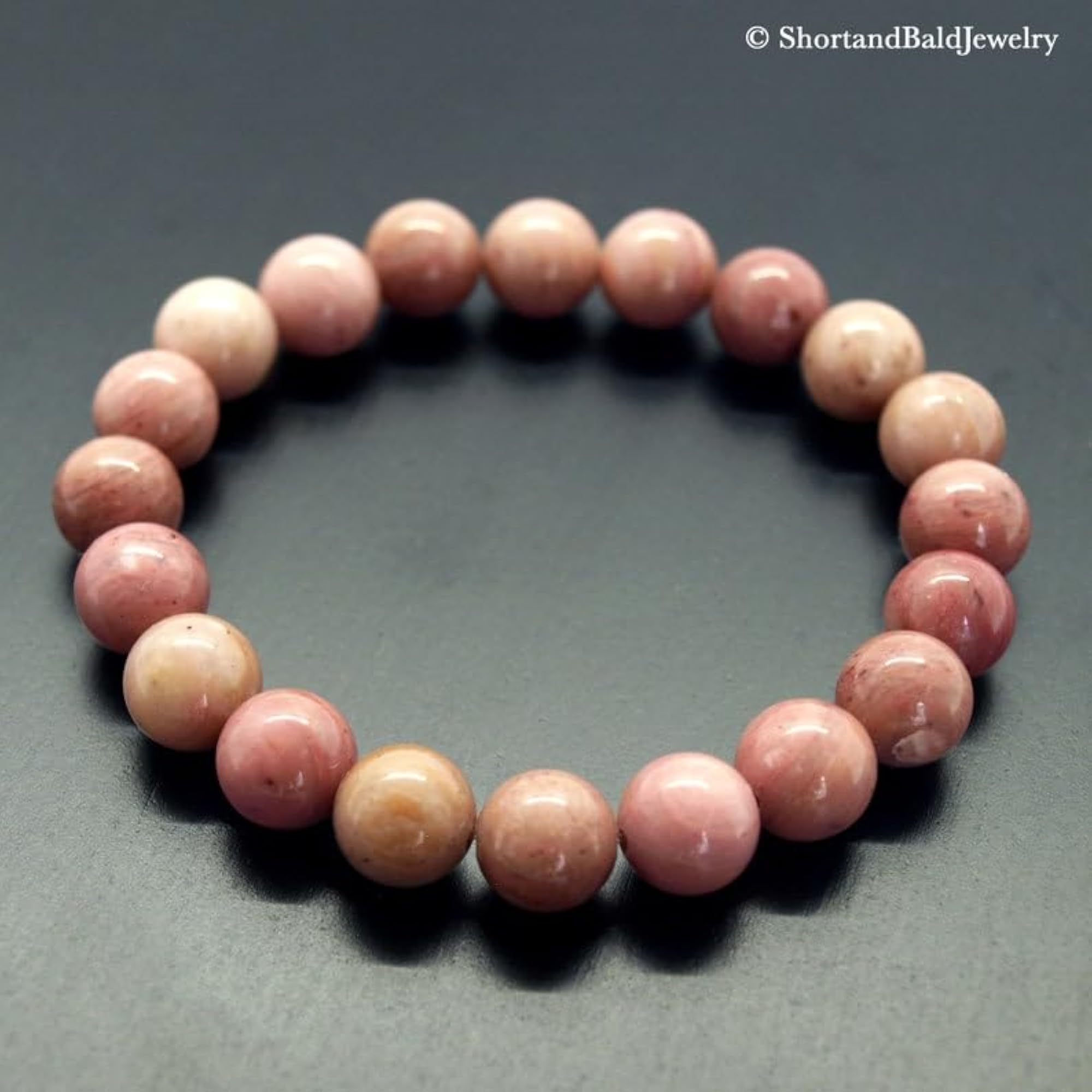 Natural Rhodonite Adjustable Bracelet, Unisex Healing Gift