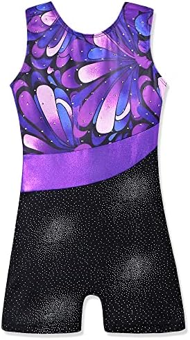 Leotards for Girls Gymnastics Kids Children Biketard Sparkles Ribbon Stripe Hot Pink