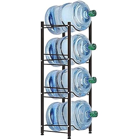 SEHERTIWY 5 Gallon Water Jug Holder Water Bottle Storage Rack, 4 tier water cooler jug rack, 5 gallon water jug stand, 5 Gallon Water Bottle Holder(4 Tier, Dark Brown) Cover