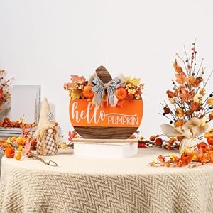 Fall Decor, Wooden Autumn Hello Pumpkin Sign Table Top Decorations, for Home Indoor Room Party Harvest Holiday Thanksgiving Decor. Fall Decor Wooden Autumn Hello Pumpkin Sign Table Top Decorations for Home Indoor Room Party Harvest Holiday Thanksgiving Decor