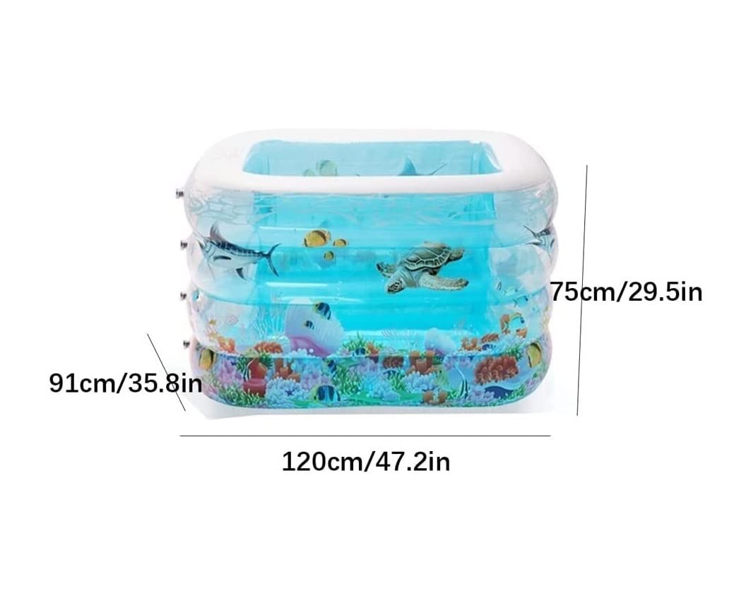 Planschbecken Aufblasbare Pool Schwimmbecken Sommer Wasser Spaß Badewanne 4 Ring Blau Rechteckig Aufblasbares Planschbecken Garten(120x91x75cm)