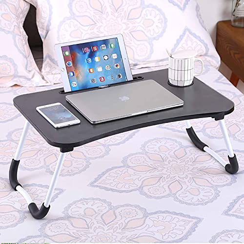 ACICS Multi-Functional Laptop Desk Lazy Laptop Stand Portable Foldable Tray Table Bed Tray Table with Storage Drawer and Cup Holder Laptop Desk for Work Writing and Eating(60 * 40 * 28cm, F)