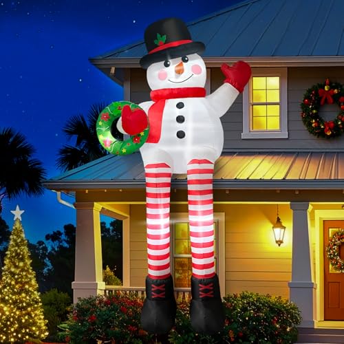 OurWarm 10FT Outdoor Christmas Inflatables Snowman,Xmas Blow Ups Sitting Snowman