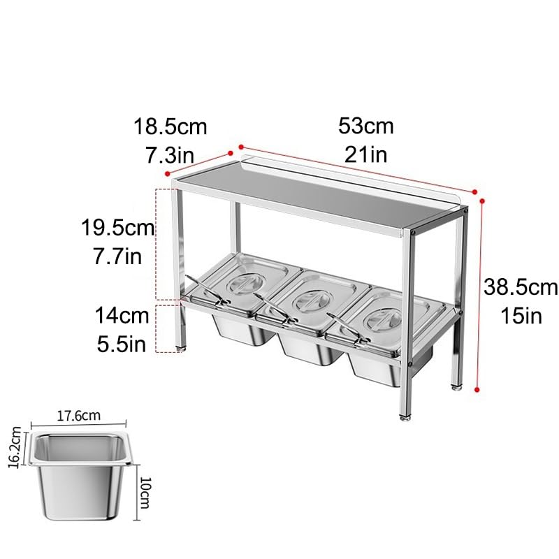 XPLKQXE Station Garniture en Acier Inoxydable, Murale Ou À Poser avec Étagère Rangement, Porte-épices Incliné pour Sauces, Ingrédients Et Fruits(Silver-D,53x18.5x38.5cm/5set)