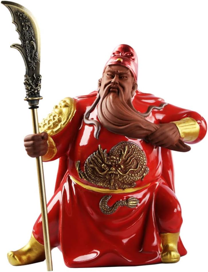 NUOBESTY Chinese Feng Shui Guan Yu Statue Tabletop Guan Gong Statue Table Guan Yun Chang Statue Figurines Feng Shui Decor Good Lucky Gifts ( Red )
