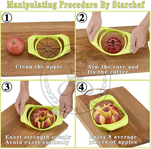 Starchef Apple Fruit Cutter,Slicer,Divider,Corer,Wedger,Stainless Steel,Slicer for Apples,Pears,Fruits,Ergonomic Handle, Easy Grip, Sharp Blade,Large(8 Slices,Green)