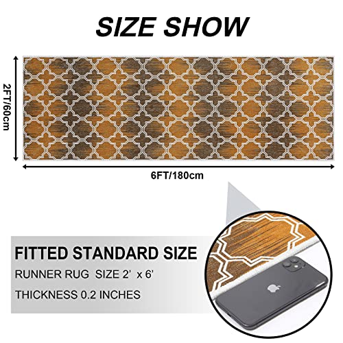 2'X6' Hallway Runner Rug, Moroccan Geometric Textured Washable Laundry Area Rug For Kitchen Entryway Non Slip Low Pile Profile Throw Mat For Living Room Bedroom Doorway (Brown) #TOP1