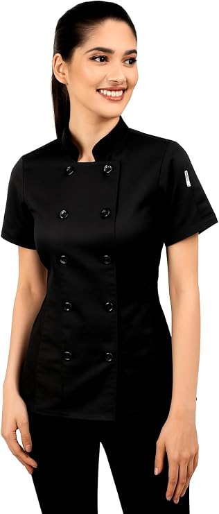 Short Sleeves side Mesh Vented Chef Coat Jacket Uniform for Women Food Service, Caterers, Bakers and Culinary Professional