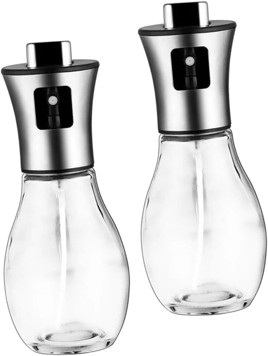 2pcs Oil Sprayer Bottle Stainless Steel Glass Oil Dispenser for Cooking Soy Sauce Mister