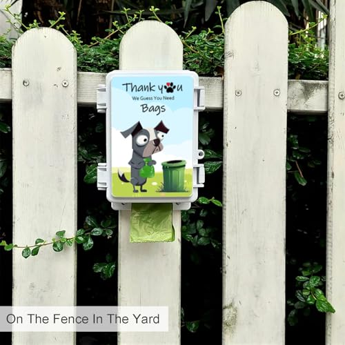 Image of Dog Poop Bag Dispenser Wall Mounted Waterproof Outdoor Pet Waste Bags Dispenser Station with Cute Doggie Poo Images Post, Pole, Fence Mountable fits Home, Porch, Patio, Yard（colored,only dispenser)