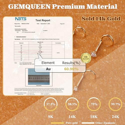 14K Gold Nose Rings Studs : Solid Gold 18G 20G 22G Screw Nose Rings Simulated Diamond CZ Nose Studs Hypoallergenic Nose Piercings for Women Men3