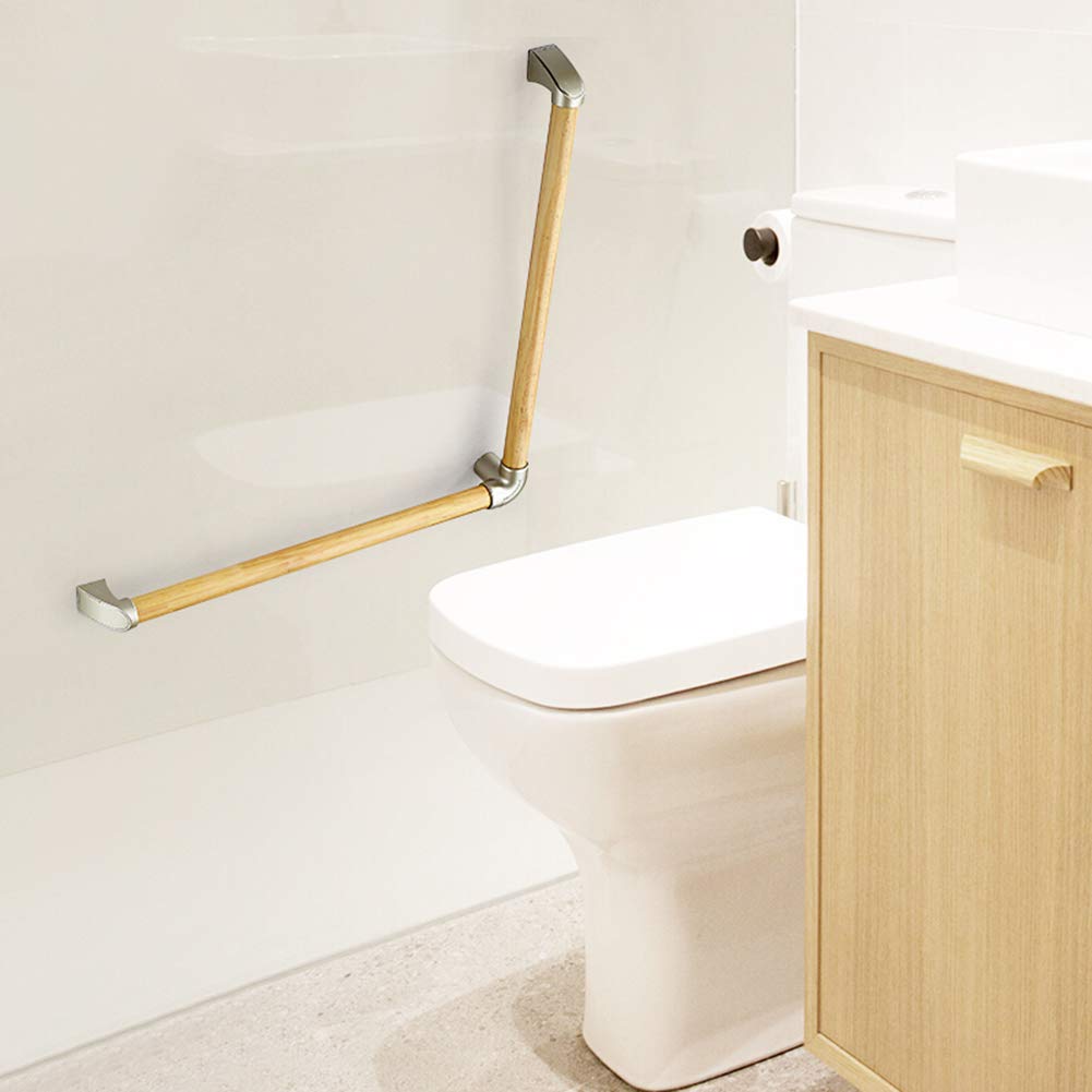 Barra de agarre de seguridad para baño de madera, barra de apoyo de soporte en ángulo en forma de L, pasamanos de ducha de bañera para mujeres mayores, discapacitadas o embarazadas(70×70cm)