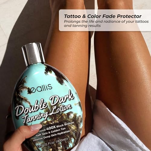 Jeallis Double Dark Tanning Lotion Accelerator for Outdoor Sun Tan & Indoor Tanning Beds with Bronzer to Get Dark Fast Tan, Bronzing Tanning Lotion with Tattoo Protecting Formula, DHA Free, 13.5oz - Thumbnail 5