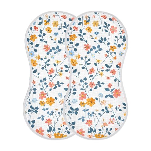 Small Flowers Muslin Burp Cloths 22x11 Inch - 4-Layer Organic Cotton & TPU Waterproof Lining, Absorbent Baby Bibs for Boys/Girls with Hanging Loop2