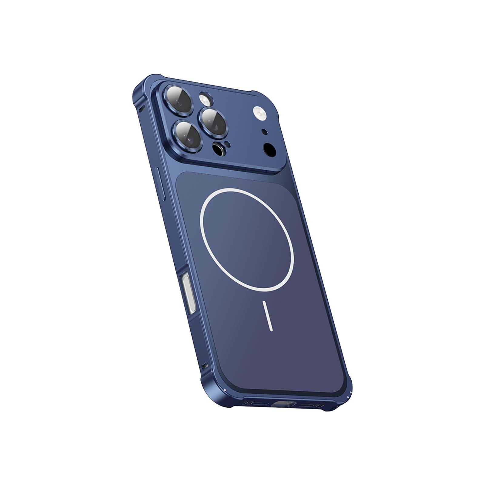 Coque iPhone 15 Pro Max rigide en métal bleu design élégant et épuré - 6
