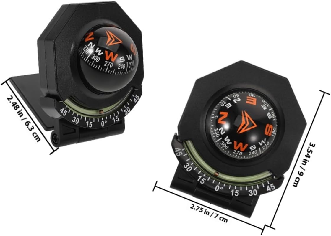 2pcs Car Compass Dashboard with Inclinometer and Foldable Guide Ball Auto Compass for Vehicle and Boat Navigation, High Precision Slope Indicator for Automotive Travel