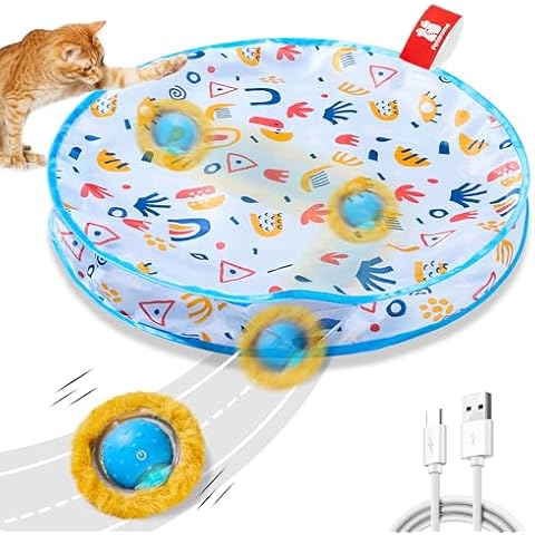 Potaroma Interactive Cat Toys, Fast Rolling Ball in Play Mat, Automatic Motion Activated Moving Ball Hide and Seek Game for Indoor Exercise Kicker, 28 Inch Play Mat Cover
