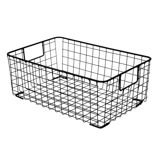 FUNNETOYU Cesta para Almacenar Frutas y Verduras Grande de Hierro Negro, Organizador de Cocina Multifuncional, Contenedor Decorativo para Hogar y Almacenamiento de Aperitivos