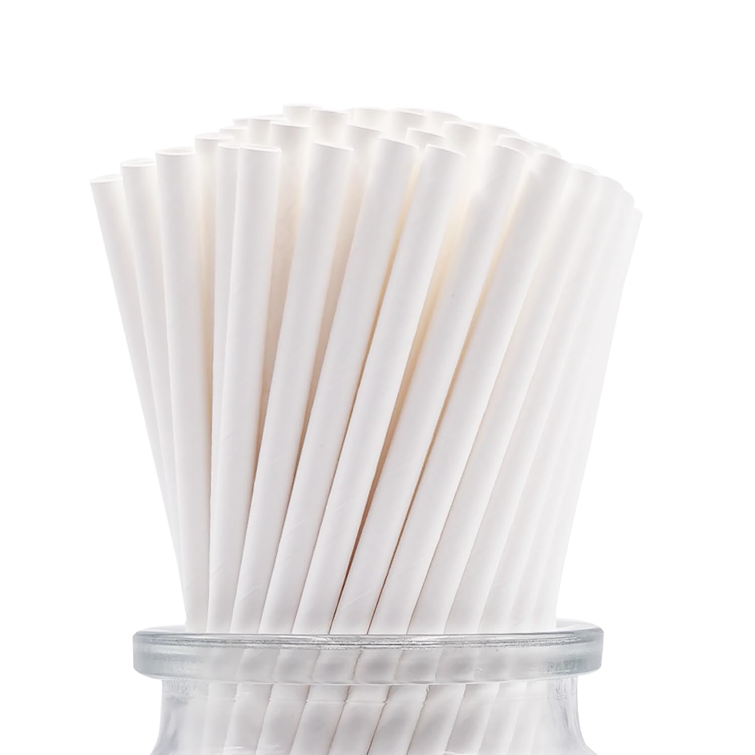 [100 Pack] Solid White Paper Straw, Biodegradable Disposable White Drinking Straws Bulk for Party Cocktail Supplies, Bridal Shower, Birthday, Wedding
