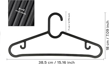 30 Adet Slim Plastik Elbise Askısı, Gardrop İçin Alan Tasarruflu Pantolon Gömlek Ceket Etek Askısı, Kıyafet Askısı, 38.5 cm x 18 cm (30, SİYAH)
