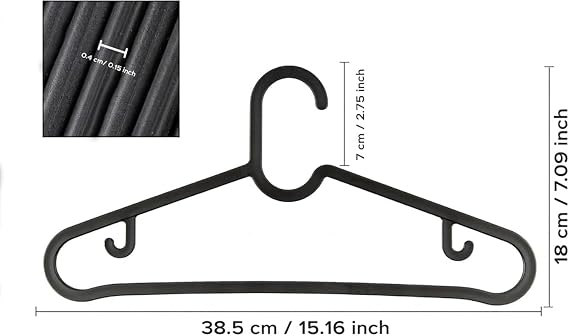 30 Adet Slim Plastik Elbise Askısı, Gardrop İçin Alan Tasarruflu Pantolon Gömlek Ceket Etek Askısı, Kıyafet Askısı, 38.5 cm x 18 cm (30, SİYAH)