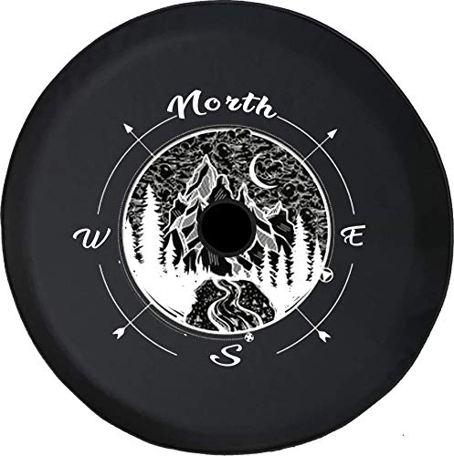 JL Series Spare Tire Cover with Backup Camera Hole Compass Geometric Mountain Scene Night Sky Travel Black 33 in