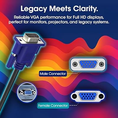 Kado VGA Cable 5ft, Video Graphics Array 1920x1080 FHD 60Hz High Speed, Male-to-Male 1.5m Genuine Parts Made for Sceptre Monitor, Television, PC, TV Box, Gaming Console, Projector