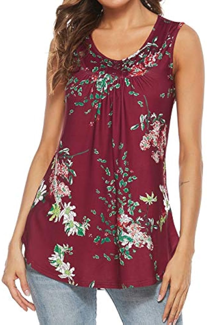 Halife Women's Paisley Printed Pleated Sleeveless Blouse Shirt Casual Flare Tunic Tank Top