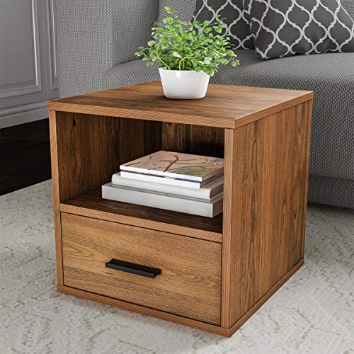 Lavish Home End Stackable Contemporary Minimalist Modular Cube Accent Table With Drawer For Bedroom, Living Room Or Office, 16.25 X 15.75 X 15.75 In, Brown #TOP8
