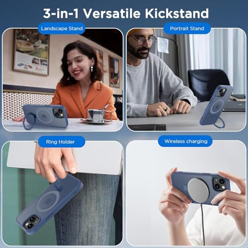 Image of iPhone 15 Magsafe Stand Case | Matte Design & 360 Protection | Military-Grade Apple iPhone 15 Cover | Ultra Premium - Blue