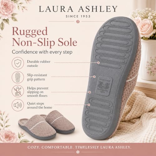 Image of Laura Ashley Women's Spa Slip-On Rugged Scuff Slipper, Non-Slip House Slippers with Cushioned Insole for Ladies