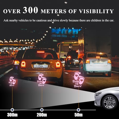 Image of Baby on Board Car Sticker, High Intensity Reflective Baby on Board Footprint Safety Warning Decal, Waterproof Kids on Board Baby in Car Feet Decal Sticker for Bumper (Pink)